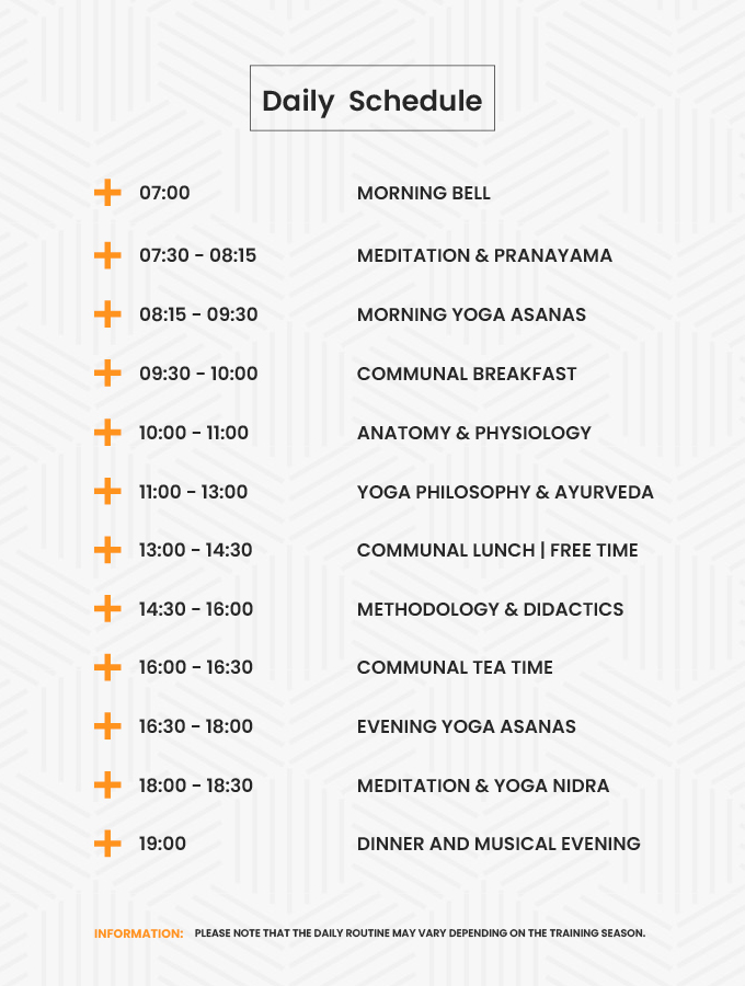 200 Hour Yoga Teacher Training Daily Schedule in Tuscany